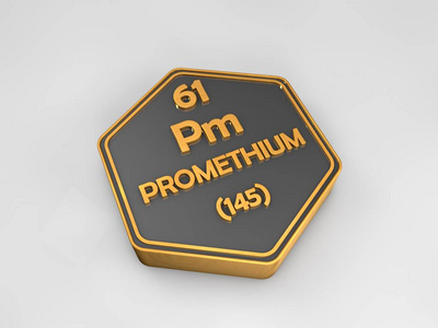 钷Pm化学元素周期表中的六边形形状 3d 渲染