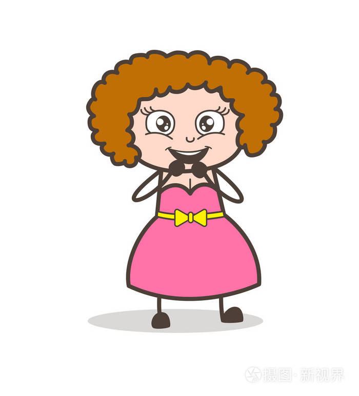 卡通惊讶年轻女孩微笑脸矢量