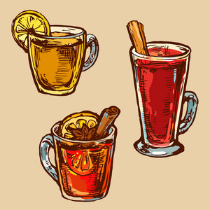 玻璃杯中的热饮收藏集墨迹草图手绘插图线条艺术涂鸦照片