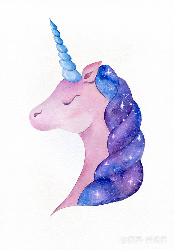 可爱的空间粉红色的独角兽.时髦的卡通马.