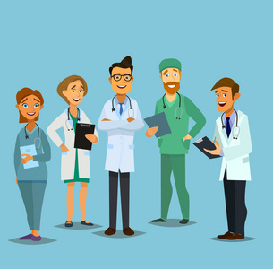 团队医生在白色背景上.矢量图在平面样式照片