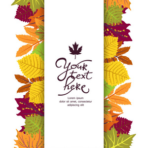 明亮的框架与叶子和为您的文本的地方。生态秋天自然风光壁纸。生物设计