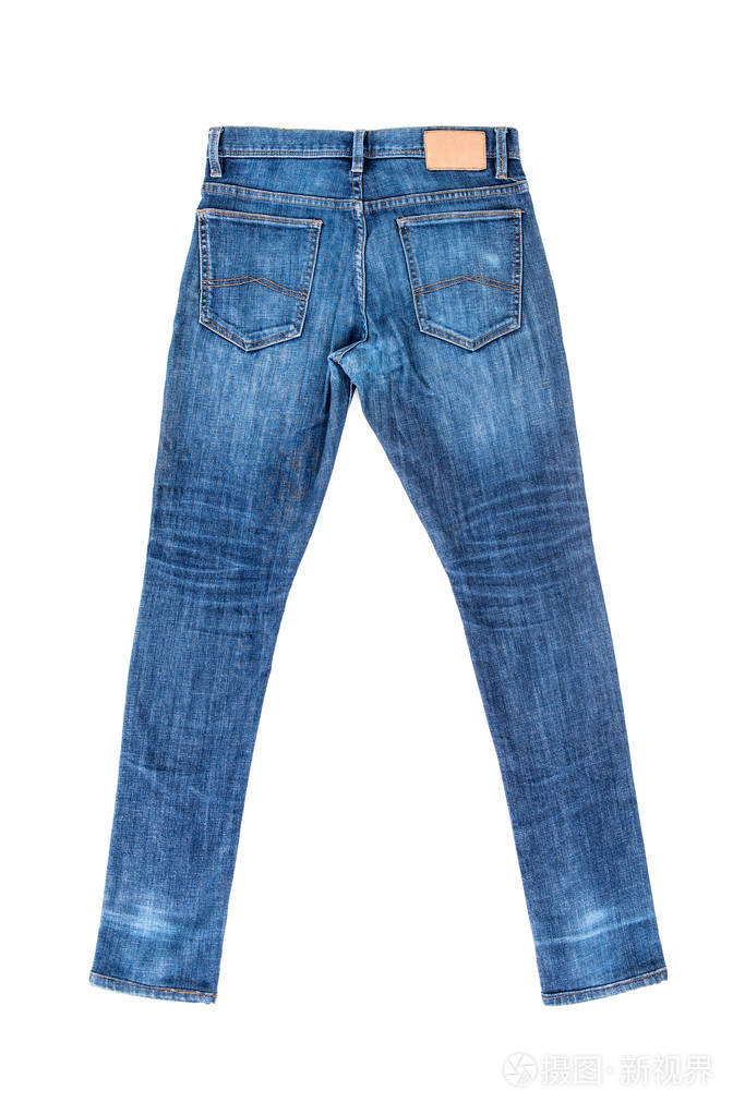 背面的蓝色牛仔裤