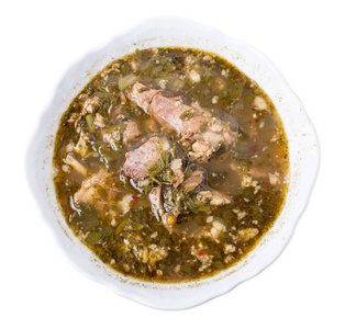 美味的羊肉汤菠菜照片