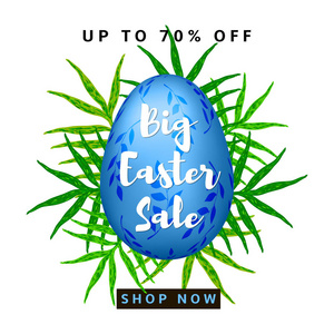 大复活节销售彩色背景与蓝色的蛋。矢量