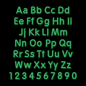 霓虹灯字母。 矢量。 设计党复古3艺术字体