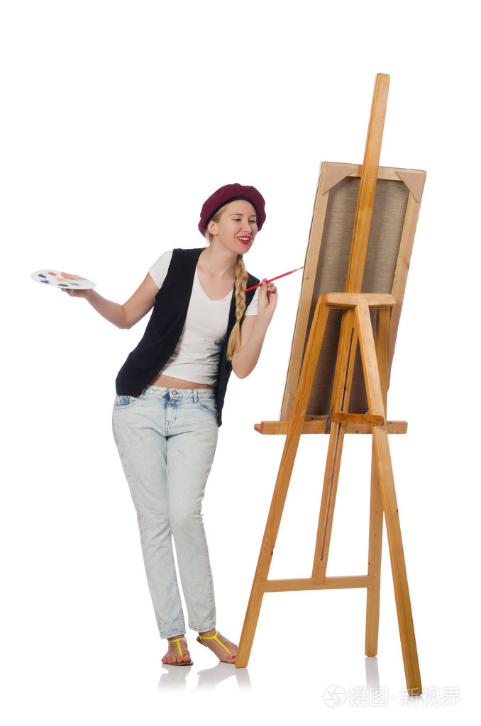 孤立在白色的女艺术家