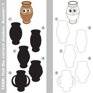 滑稽的便盆与不同的阴影找到正确的一个, 比较和连接对象与它真正的阴影, 教育孩子游戏与简单的游戏级别