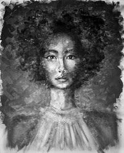 黑色和白色的女孩油画肖像图片