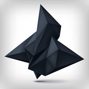 卷折纸几何形状,三维悬浮黑水晶,创意低多边形黑色物体,矢量设计窗体