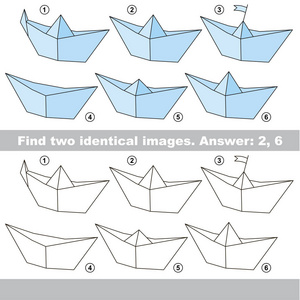教育孩子匹配游戏的学龄前儿童与容易的游戏水平, 他的任务是寻找类似的对象, 比较项目和发现两个相同的纸船
