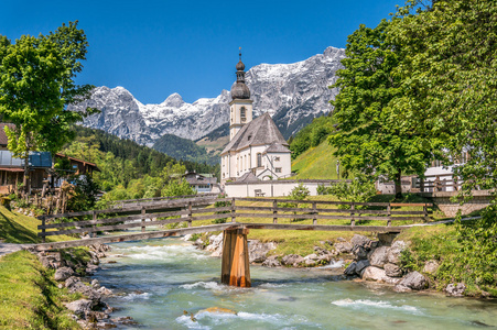 拉姆绍山村庄，Berchtesgadener 土地，巴伐利亚德国