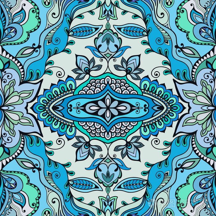 矢量花卉几何无缝图案民族装饰品