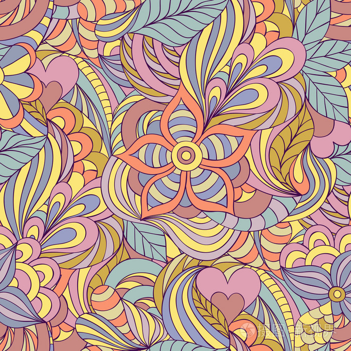 与抽象的花, 叶和线模式