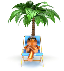 卡通人物放松沙滩躺椅棕榈树图片