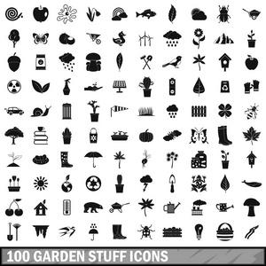 100 东西的花园图标集，简单的样式