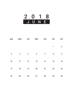 6 月 2018年桌子日历矢量图