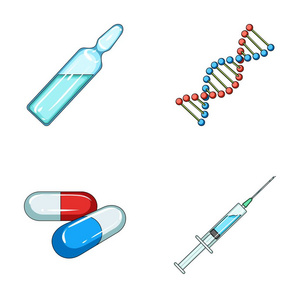 人类的 Dna 和其他设备。医学集图标在卡通风格矢量象征股票插图网站