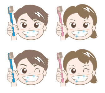 刷牙男孩和女孩