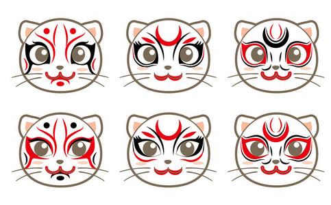 猫图标集歌舞伎风格