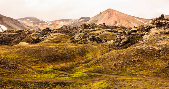 美丽的景色多彩景观的 Landmannalaugar 国家公园的山脉背景，Landmannalaugar，Westfjords，