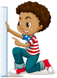 男孩用尺子测量图片