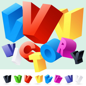 矢量随机旋转多彩字母 3d 的字体。字母 V