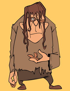 τζιν衣衫褴褛的美女母亲和女儿试衣服打了补丁的旧衣服的卡通人无