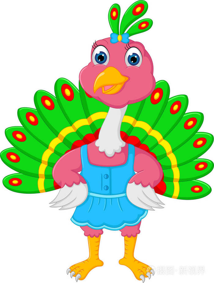 站在一起微笑的可爱卡通小孔雀