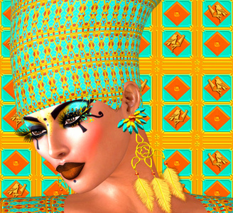 埃及女王用金和绿松石装饰。 她的美丽和美丽