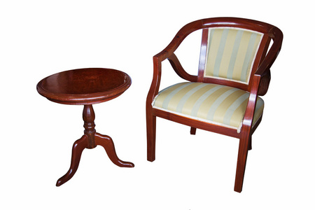 老式的椅子上白色背景，内部设备在房子里，老式豪华椅孤立在白色背景上