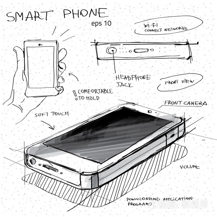 矢量素描图-智能手机触摸屏显示器