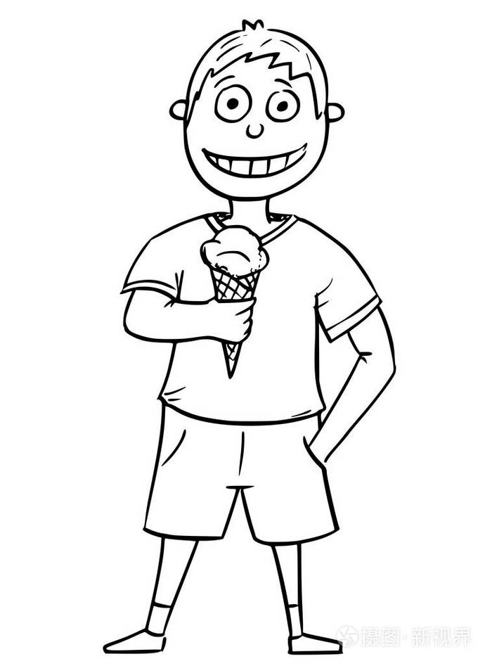 男孩抱着冰淇淋甜筒的卡通插图插画-正版商用图片0d67jb-摄图新视界