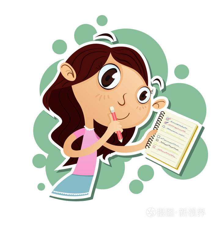 卡通女孩记笔记