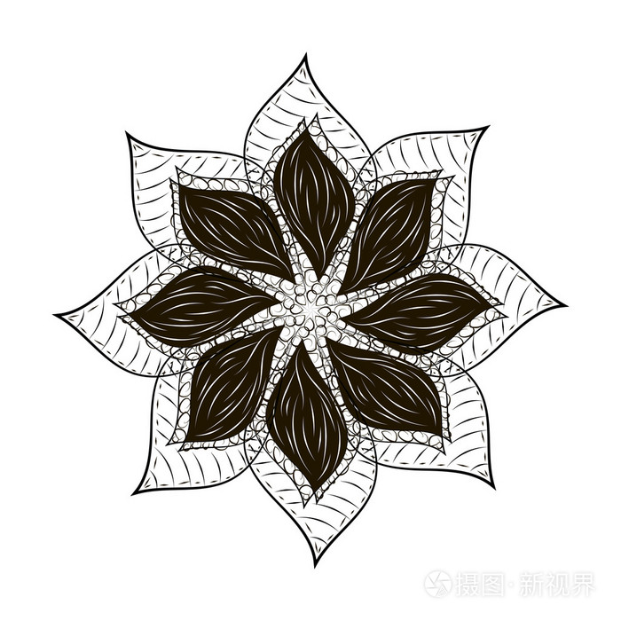 抽象花各种黑色曼陀罗