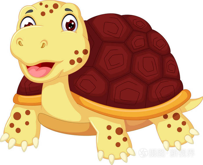 可爱的海龟卡通带微笑posinig
