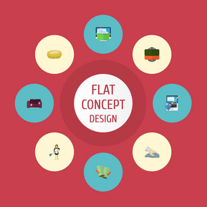 平面图标扫把 洗衣 毛巾和其他向量元素。套清洗平面图标符号还包括缕，女人，擦拭对象