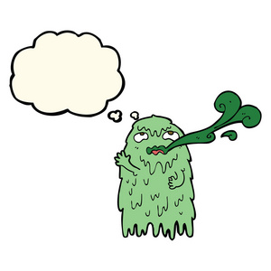 毛卡通鬼与思想泡泡插画