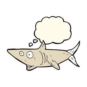 卡通快乐鲨鱼与思想泡泡图片