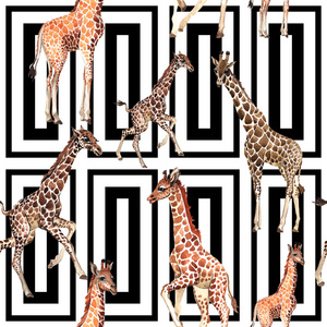 充满异国情调的长颈鹿野生动物纹样在水彩风格