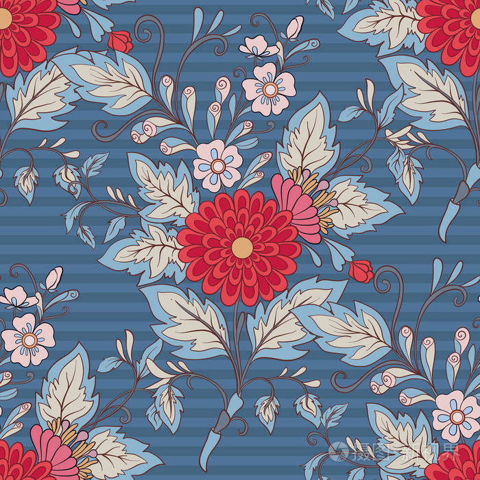 无缝花纹,具有复古风格的花朵背景