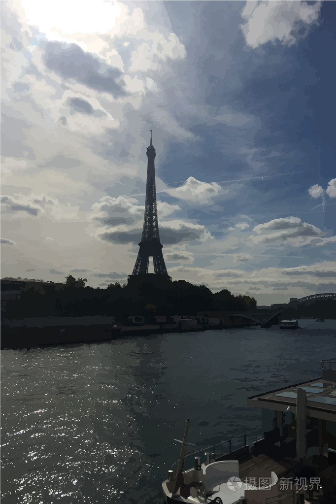 巴黎全景。 埃菲尔铁塔和塞纳河