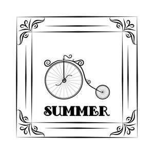 老式的背景和框架 withsummer 旅行设计自行车。你好夏天