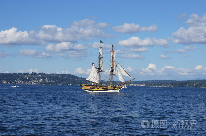 木制的双桅横帆船,夫人华盛顿