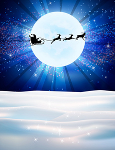 矢量驯鹿和圣诞老人月亮背景
