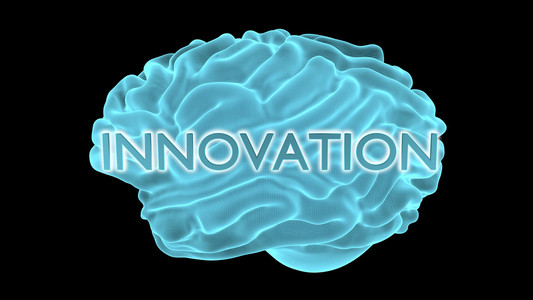 蓝色霓虹灯大脑黑色背景创新