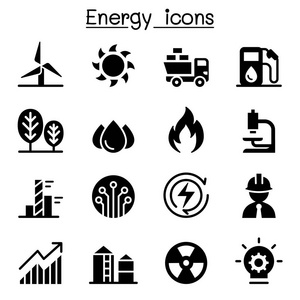 能源行业图标集的矢量图平面设计