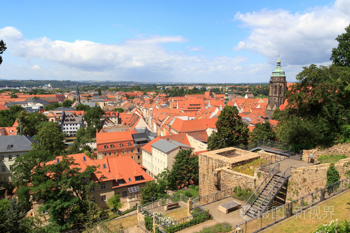 查看对皮尔纳城市景观与圣圣玛丽教堂从 sonnenstein 城堡