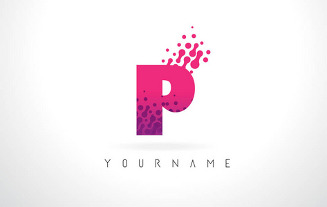 P 字母标识与粉红色紫色颜色和颗粒点设计