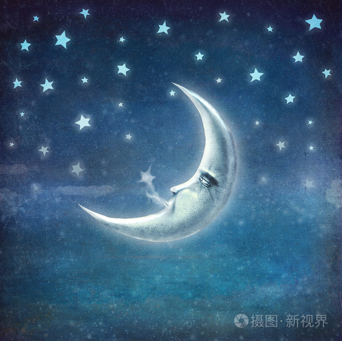 晚上时间与星星和月亮